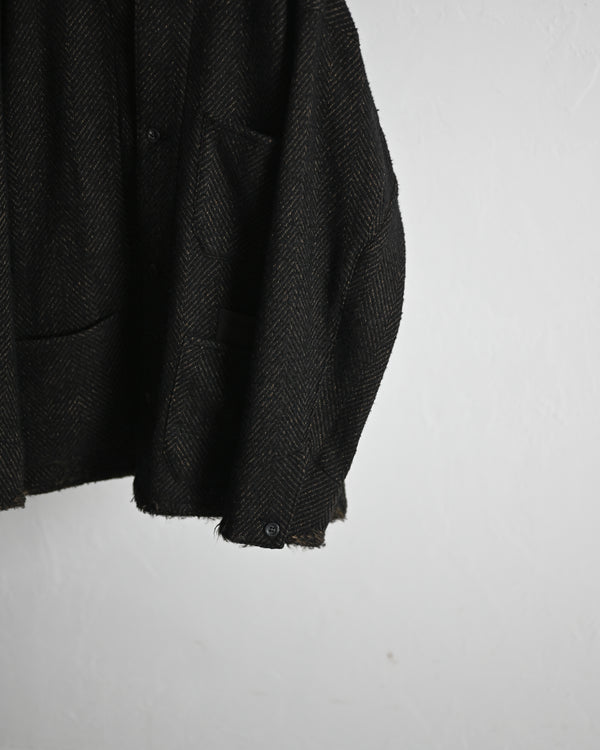 DAMAGE WOOL HERRINGBONE COVER ALL, brown×black