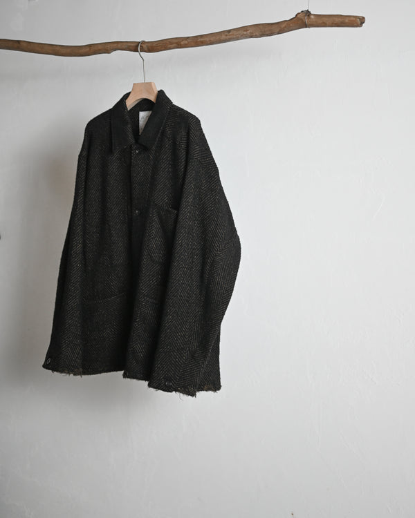 DAMAGE WOOL HERRINGBONE COVER ALL, brown×black