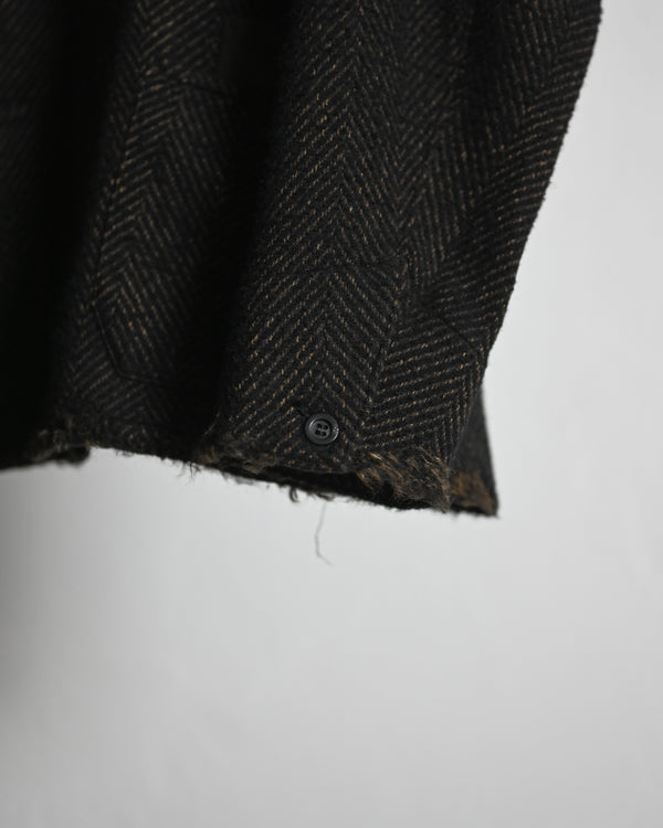 DAMAGE WOOL HERRINGBONE COVER ALL, brown×black