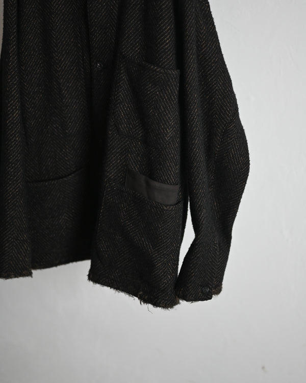 DAMAGE WOOL HERRINGBONE COVER ALL, brown×black