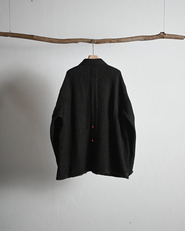 DAMAGE WOOL HERRINGBONE COVER ALL, brown×black