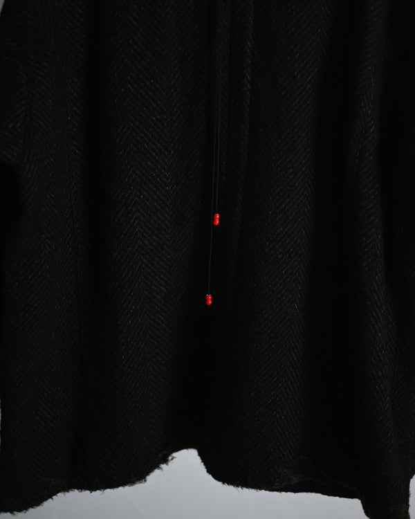 DAMAGE WOOL HERRINGBONE COVER ALL, brown×black