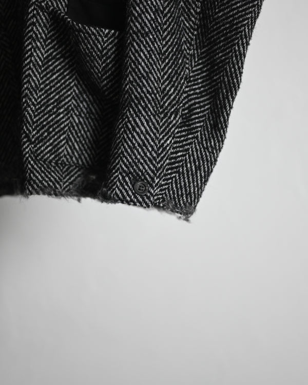 DAMAGE WOOL HERRINGBONE COVER ALL, white×black