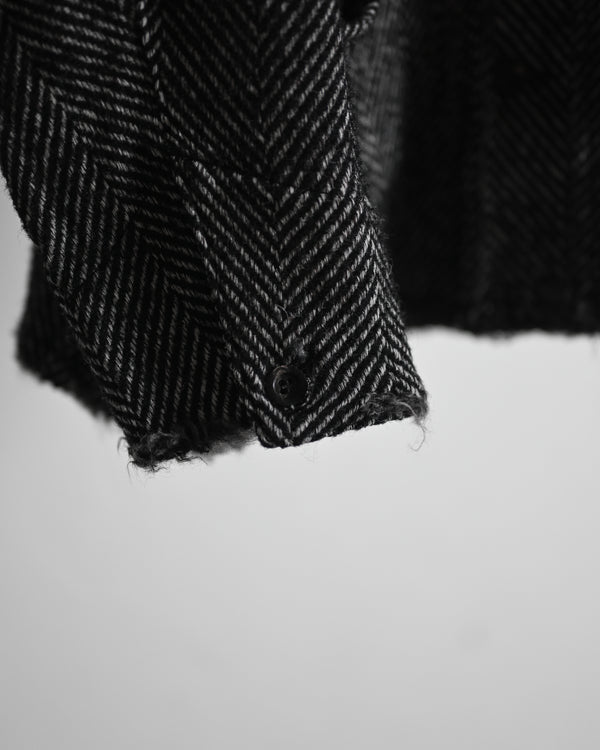 DAMAGE WOOL HERRINGBONE COVER ALL, white×black