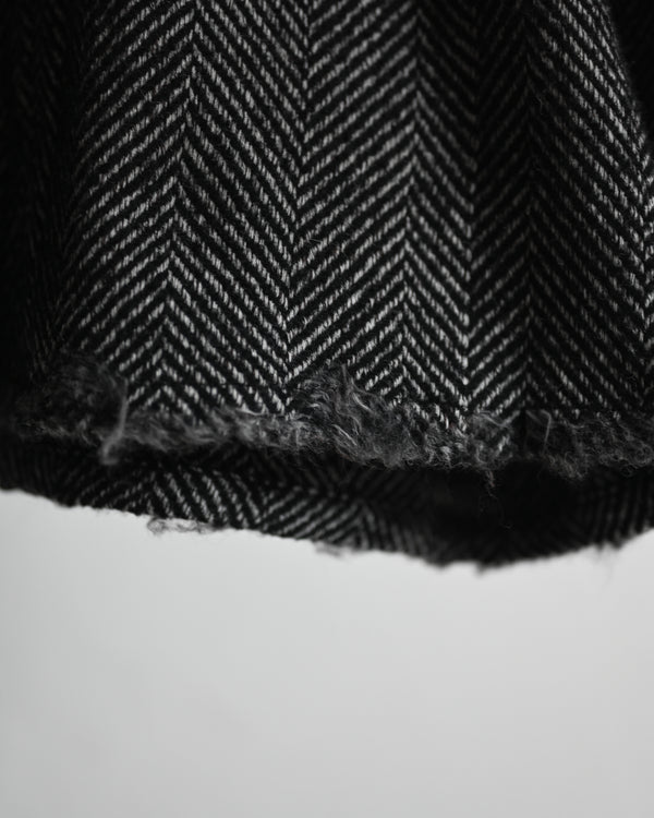 DAMAGE WOOL HERRINGBONE COVER ALL, white×black