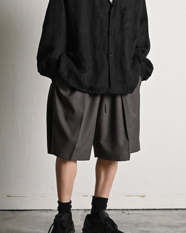 WOOL EXTRA WIDE SHORTS, dark brown