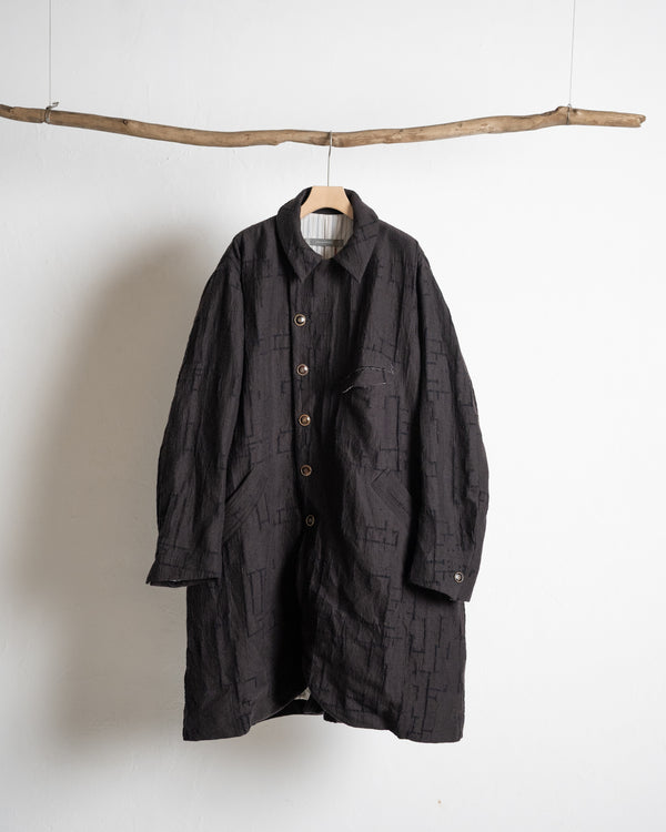 LONG COOK JACKET, dark brown site plan jacquard