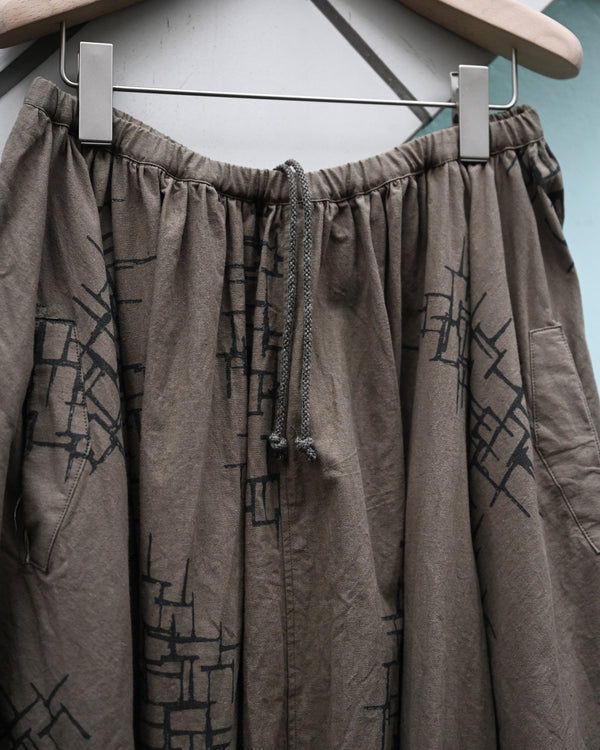 4PANEL SKIRT -kahki(print), lattice pattern
