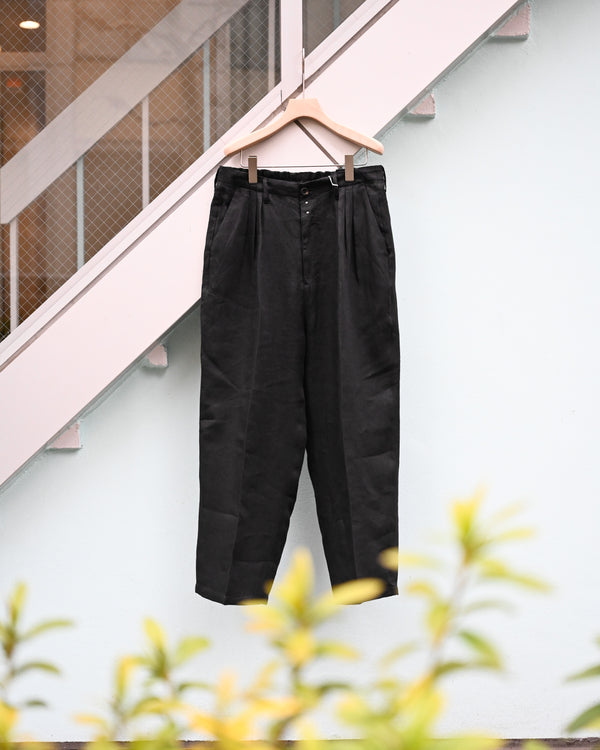 100/S LINEN TUCK SLACKS, black