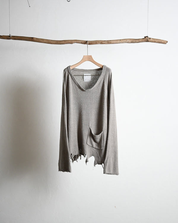 DAMAGE SILK UVNECK KINT, greige