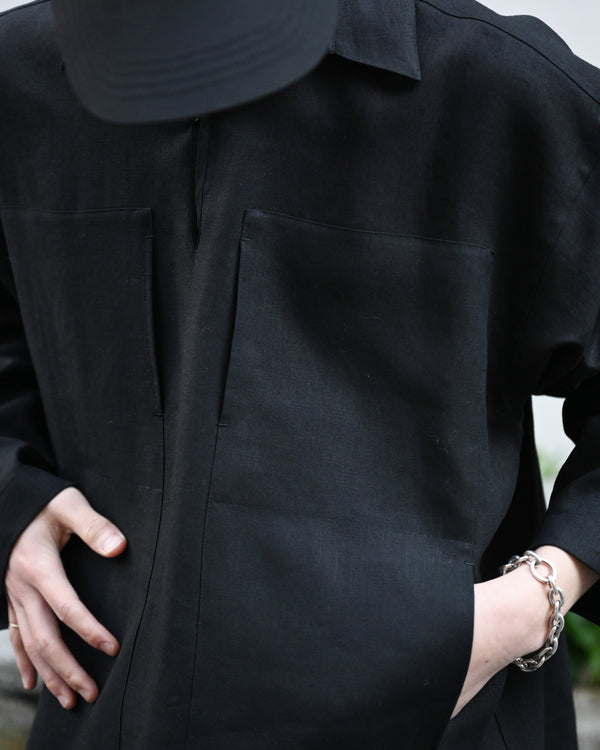 LINEN GATHERED PULL-OVER SHIRT
