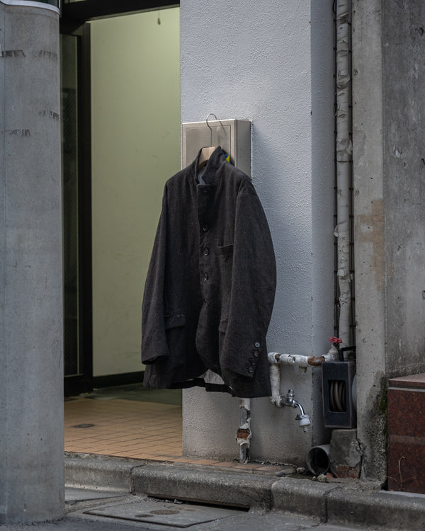 A-LINE TAILORED JACKET, charcoal brown mixed color kasuri