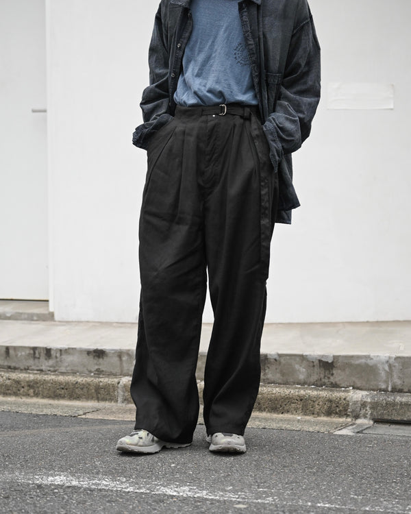 LINEN POPLIN BELT-LESS SLACKS