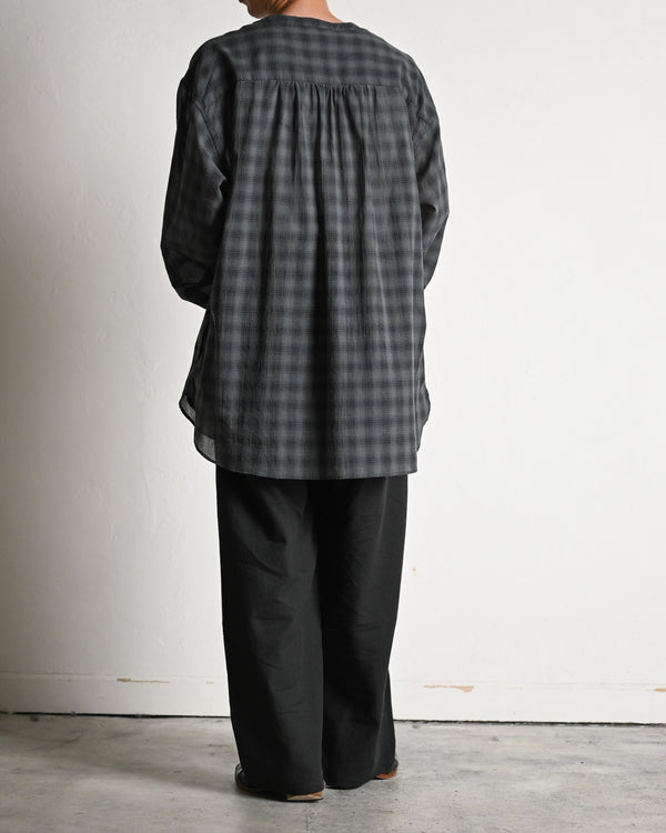 OMBRE CHECK V-COLLAR SEMI LONG SHIRT LS
