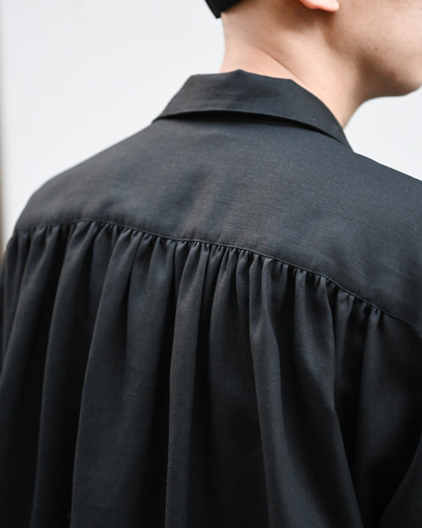 LINEN GATHERED PULL-OVER SHIRT