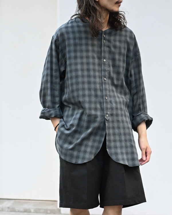 OMBRE CHECK V-COLLAR SEMI LONG SHIRT LS