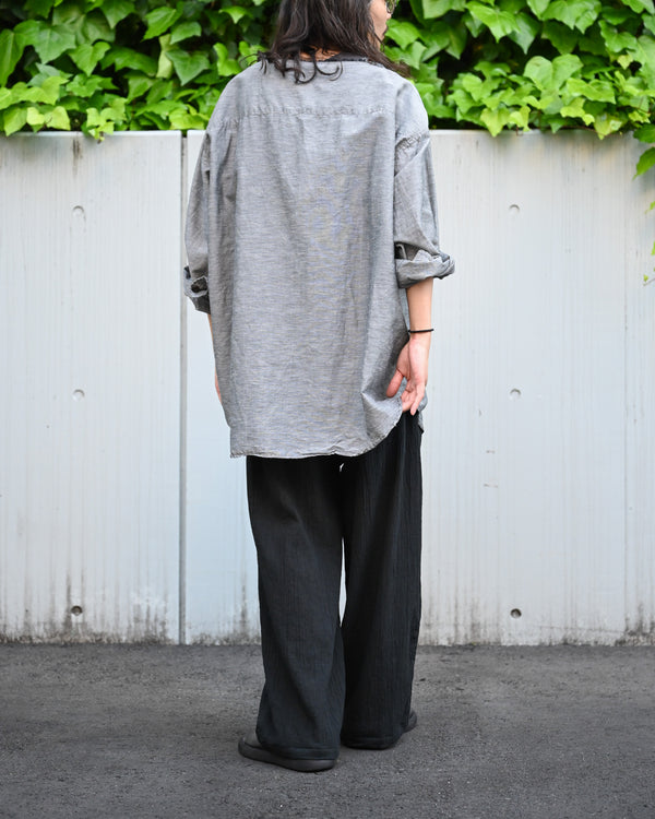 BELTED CREPE TUCK SLACKS, black