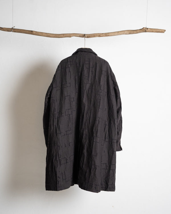 LONG COOK JACKET, dark brown site plan jacquard