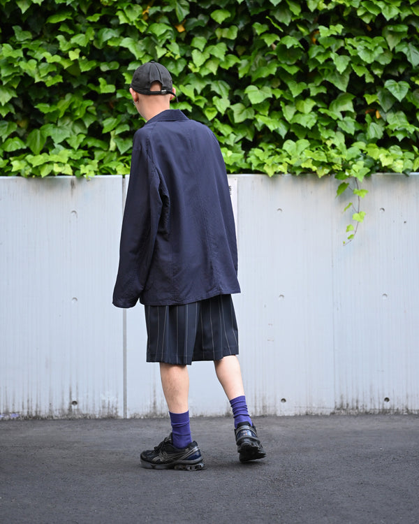 WOOL EXTRA WIDE SHORTS, navy stripe