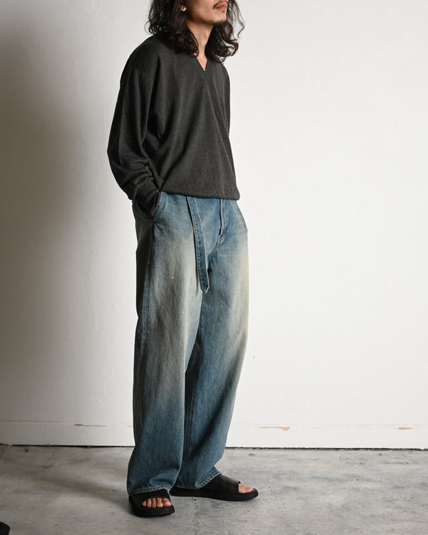 BELTED TROUSERS, raw denim