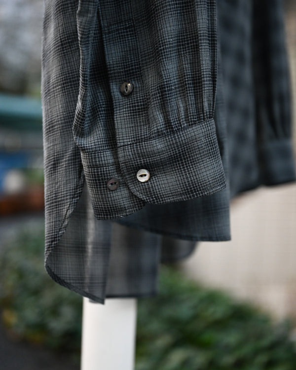 OMBRE CHECK V-COLLAR SEMI LONG SHIRT LS