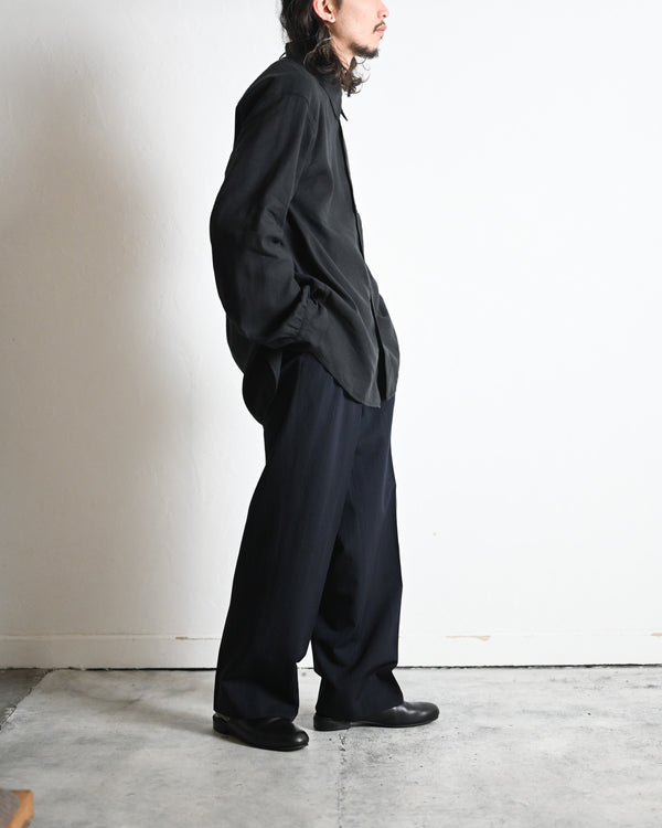 WOOL WASHI STRIPE TUCKED TROUSERS